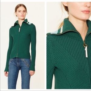 Tory Burch Noland Zip Cardigan Sweater in Norwood Green Size XL